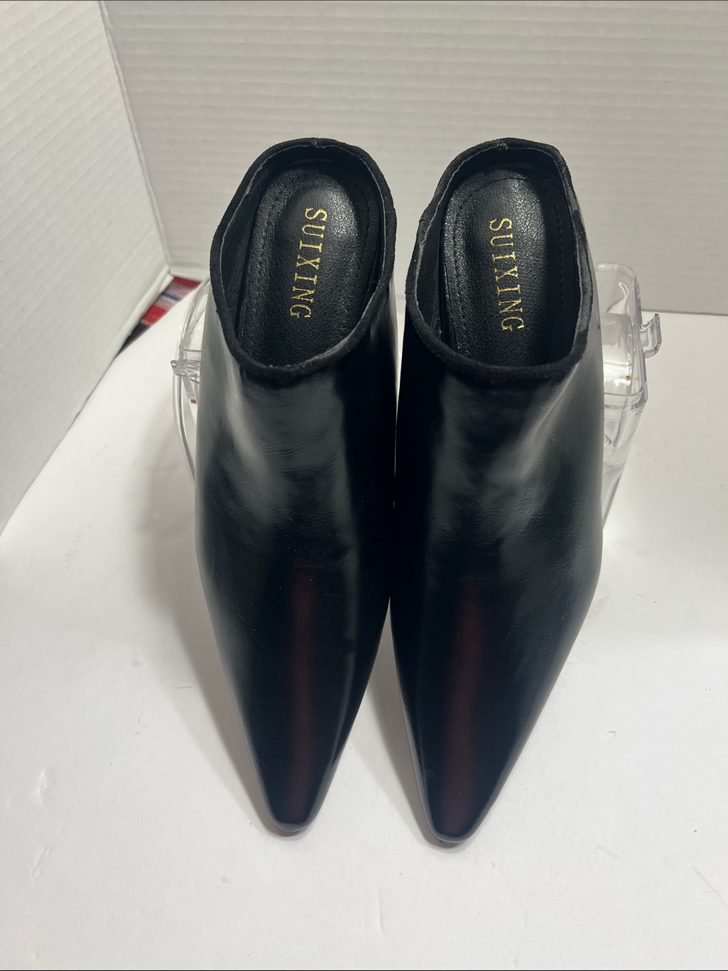 Black Pointed-Toe Slip-On Mules For Women